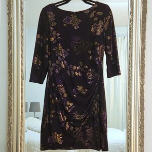 Jessica Howard Deep Purple And Gold Floral Pattern Dress